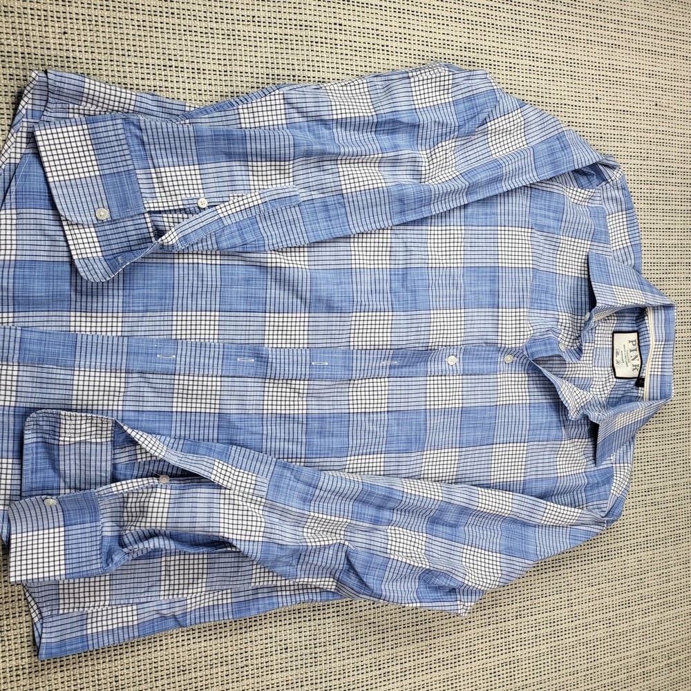 Thomas Pink Dress Shirt Mens 15.5 39 Blue Check Slim Fit Long Sleeve Business